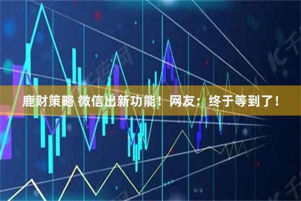 鹿财策略 微信出新功能！网友：终于等到了！